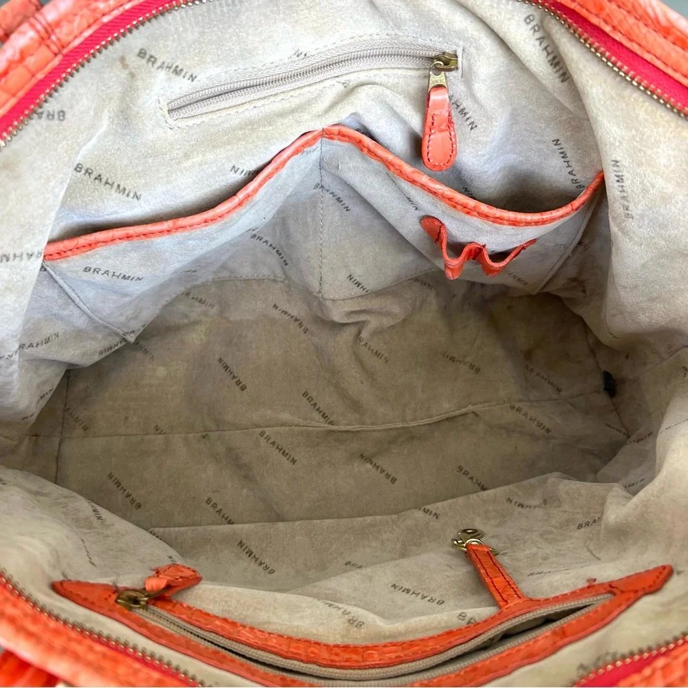 BRAHMIN Melbourne Orange Croc Emboss Leather Gold Hardware Medium Shoulder Tote - Picture 15 of 16